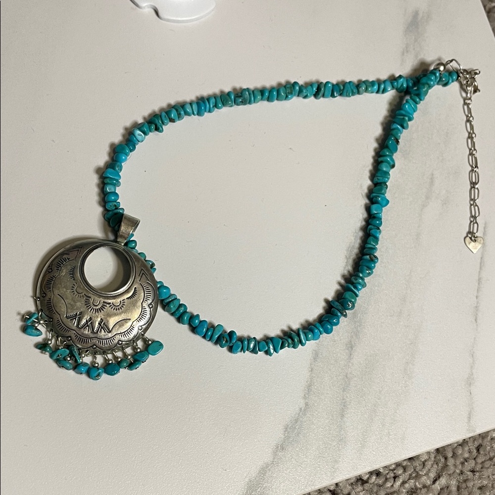 Quoc Turquoise Southwestern Beaded Sterling Silver Pendant Necklace